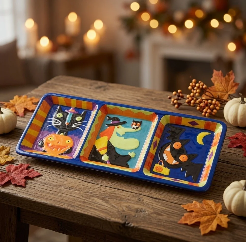 HALLOWEEN Ceramic Rectangular Tray 14” Cookies Sweets Tray Home Decor Accent